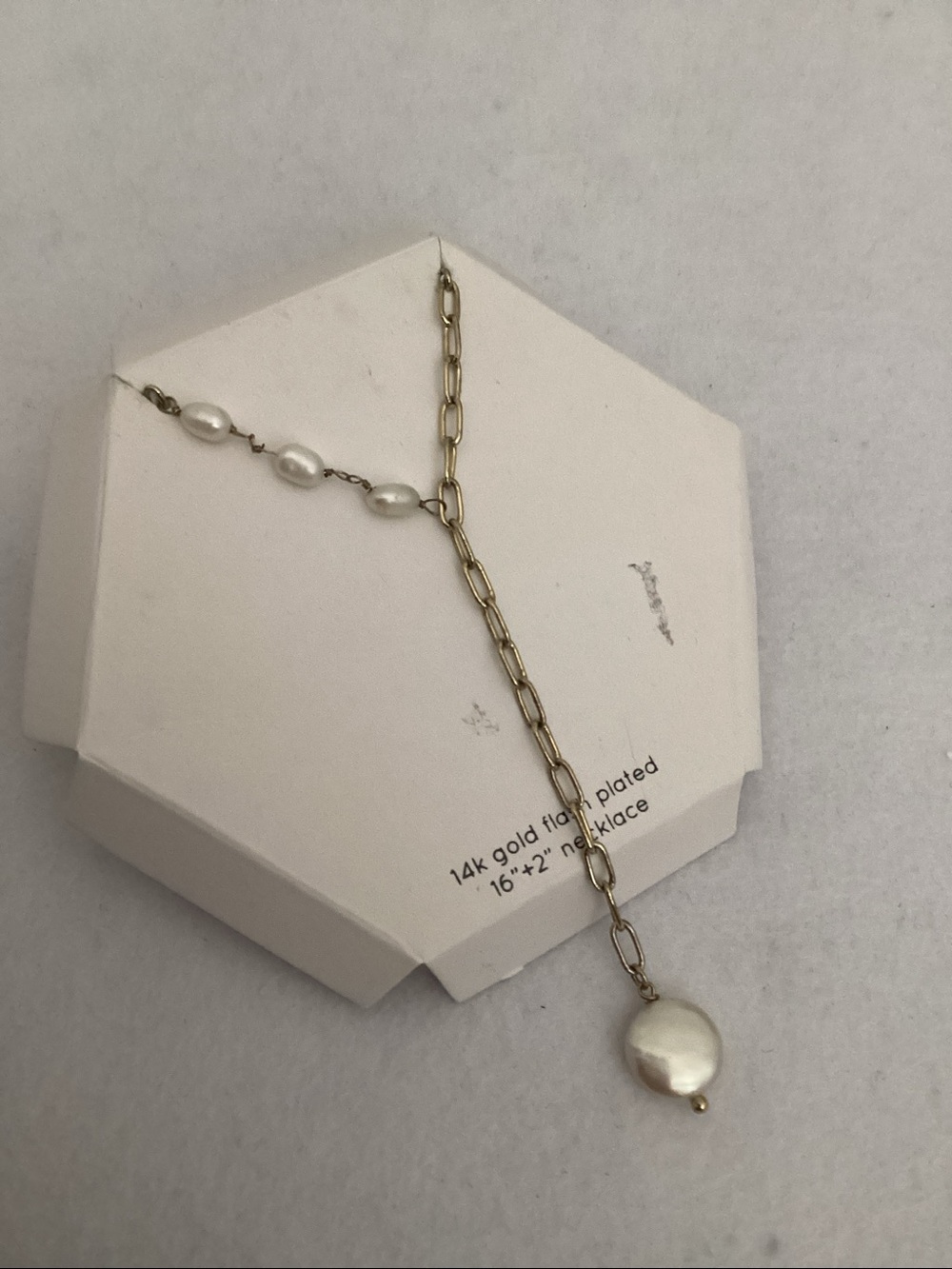 14k Gold Flash Plated Pearl Drop Y-Necklace
